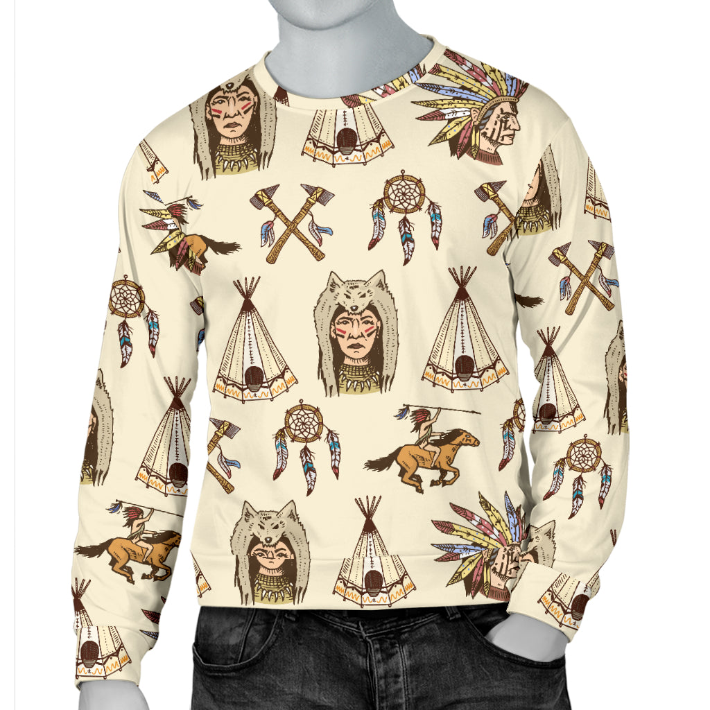 Native Indian Pattern Design Print Men Long Sleeve Sweatshirt