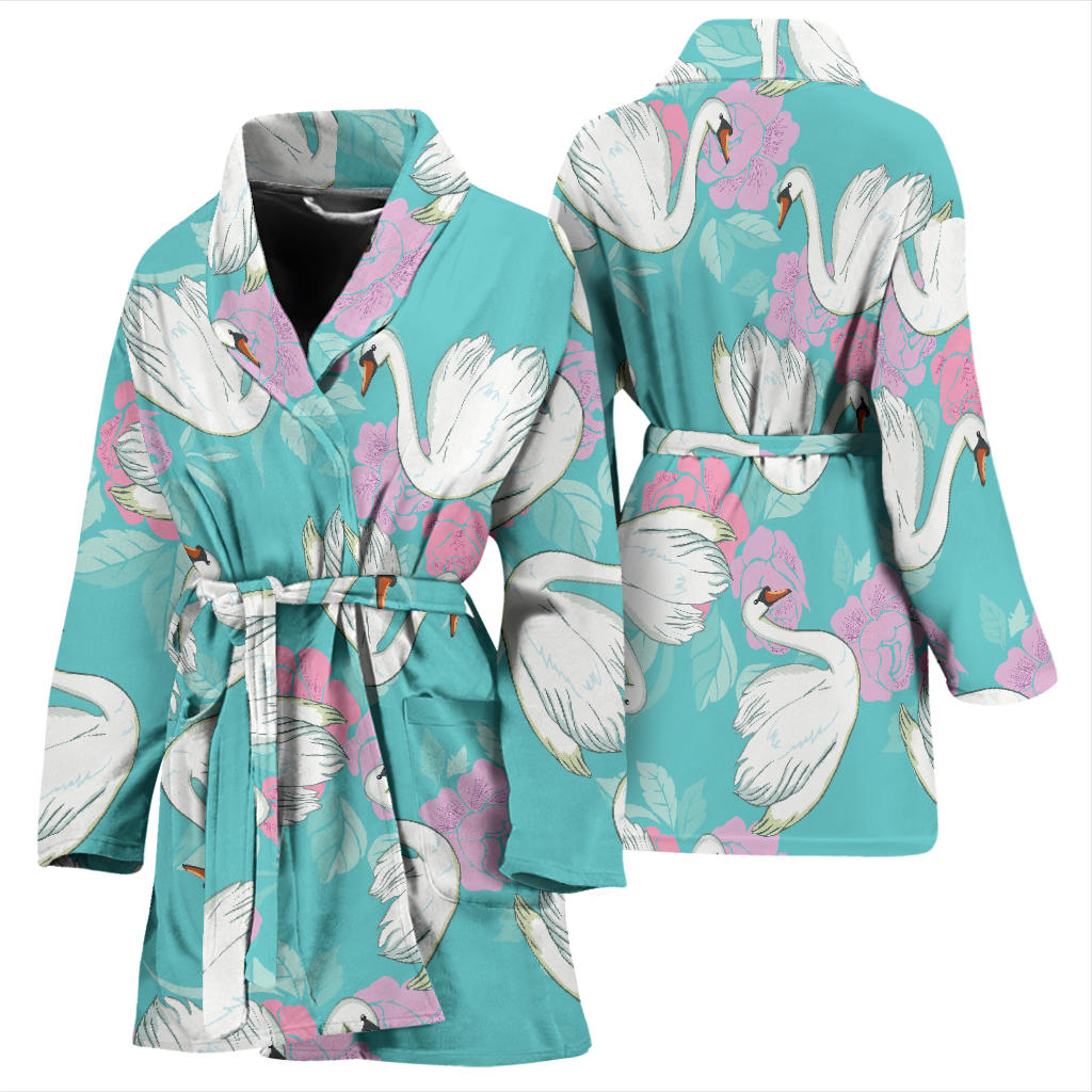 Swan Pattern Print Design 03 Women Bathrobe