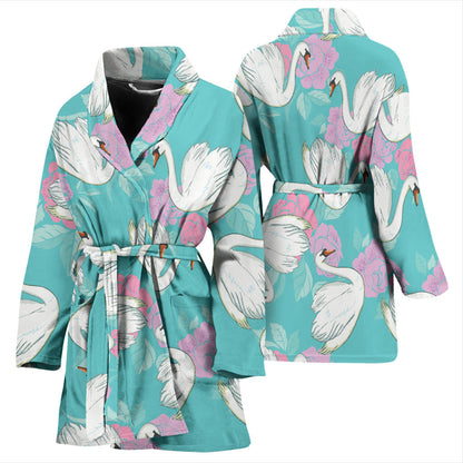 Swan Pattern Print Design 03 Women Bathrobe