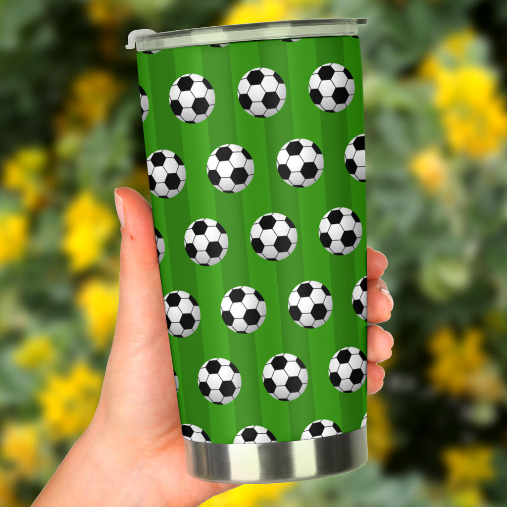 Soccer Ball Green Backgrpund Print Tumbler