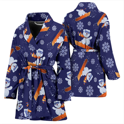 Snowboard Bear Print Design LKS305 Women Bathrobe