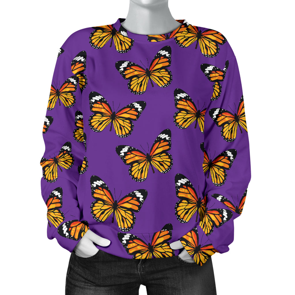 Monarch Butterfly Purple Print Pattern Women Long Sleeve Sweatshirt