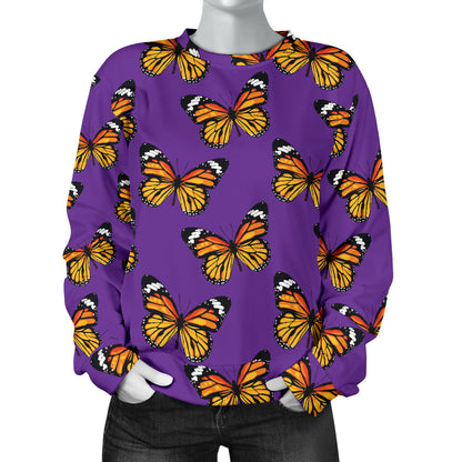 Monarch Butterfly Purple Print Pattern Women Long Sleeve Sweatshirt