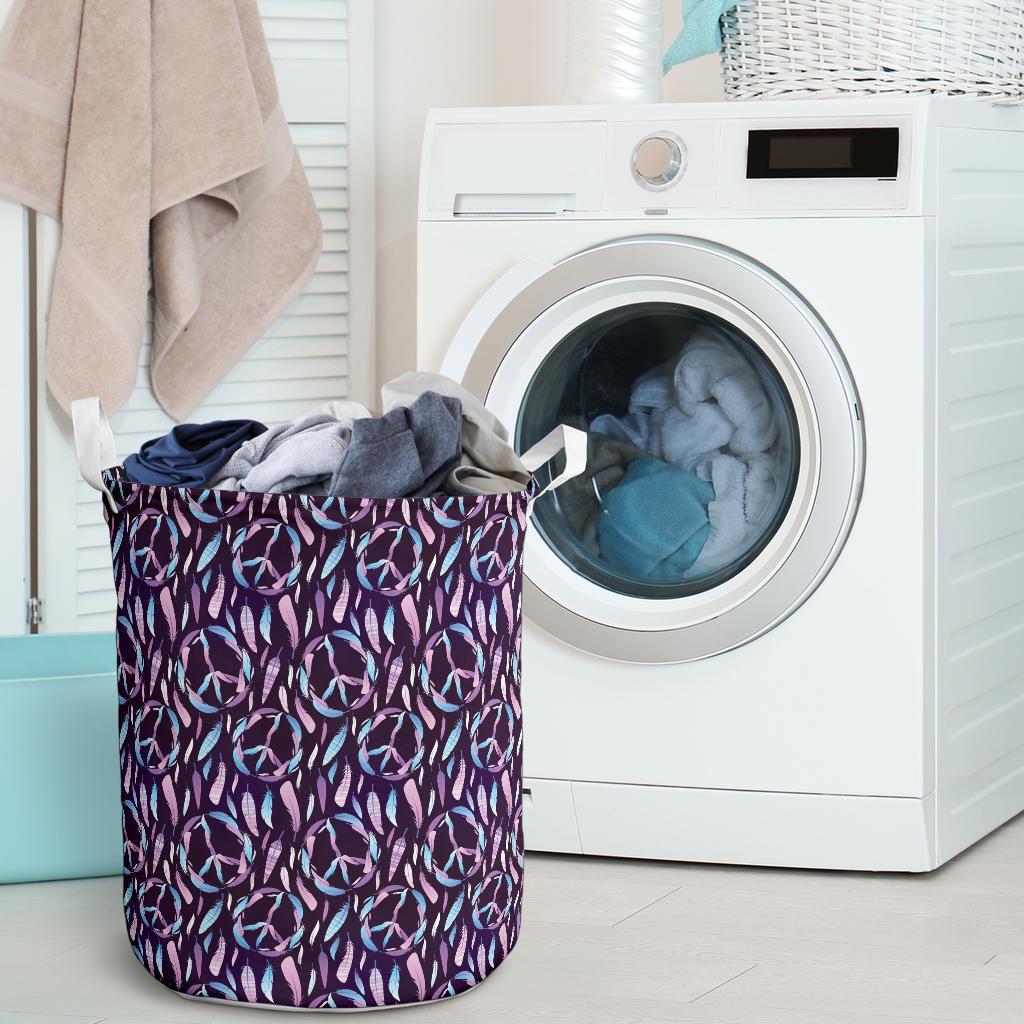 Peace Sign Feather Design Print Laundry Basket