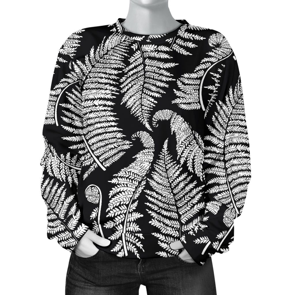 Fern Leave Black White Print Pattern Women Long Sleeve Sweatshirt
