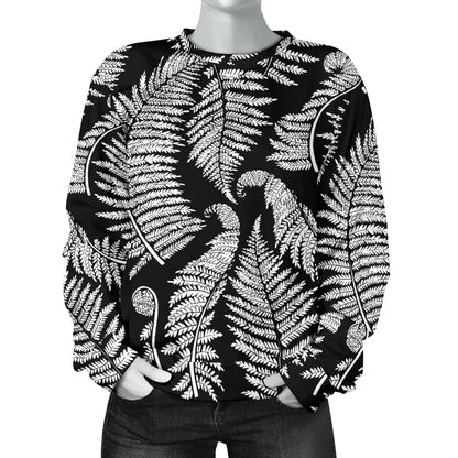 Fern Leave Black White Print Pattern Women Long Sleeve Sweatshirt