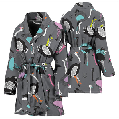 Ostrich Pattern Print Design 01 Women Bathrobe