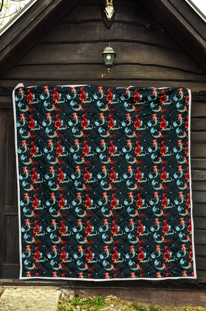 Mermaid Girl Themed Design Print Quilt Bedspread