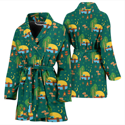 Camping Camper Pattern Print Design 06 Women Bathrobe