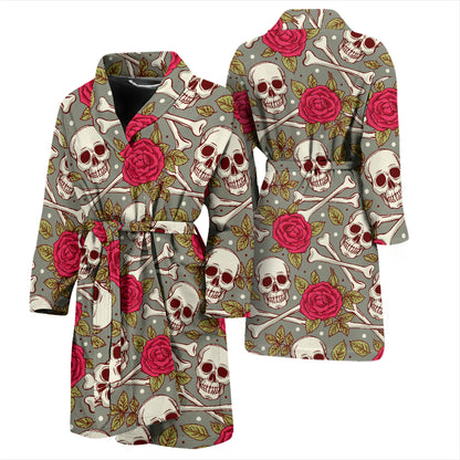 Skull Bone Rose Print Design LKS303 Men Bathrobe
