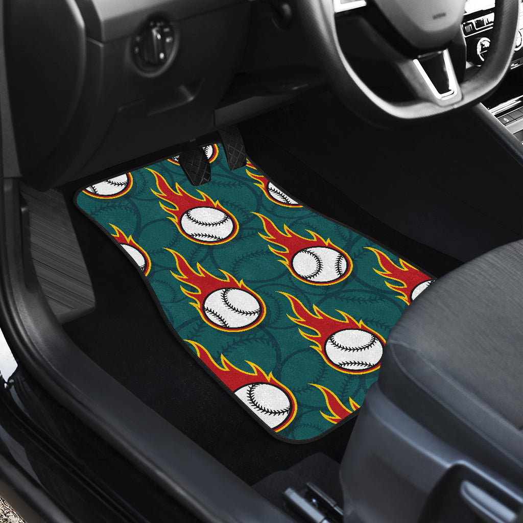 Baseball Fire Print Pattern Car Floor Mats Front Back