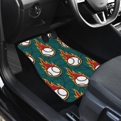 Baseball Fire Print Pattern Car Floor Mats Front Back