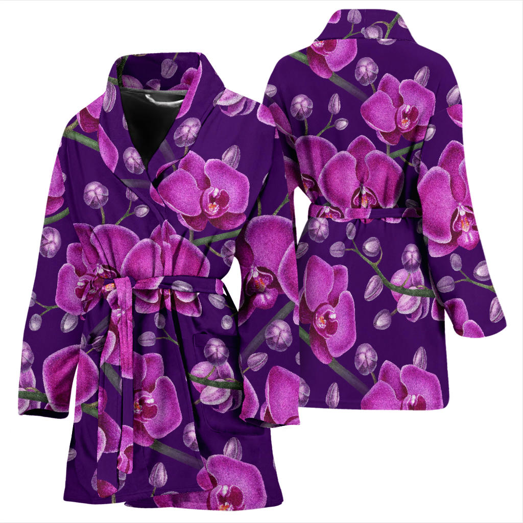 Orchid Pattern Print Design A03 Women Bathrobe