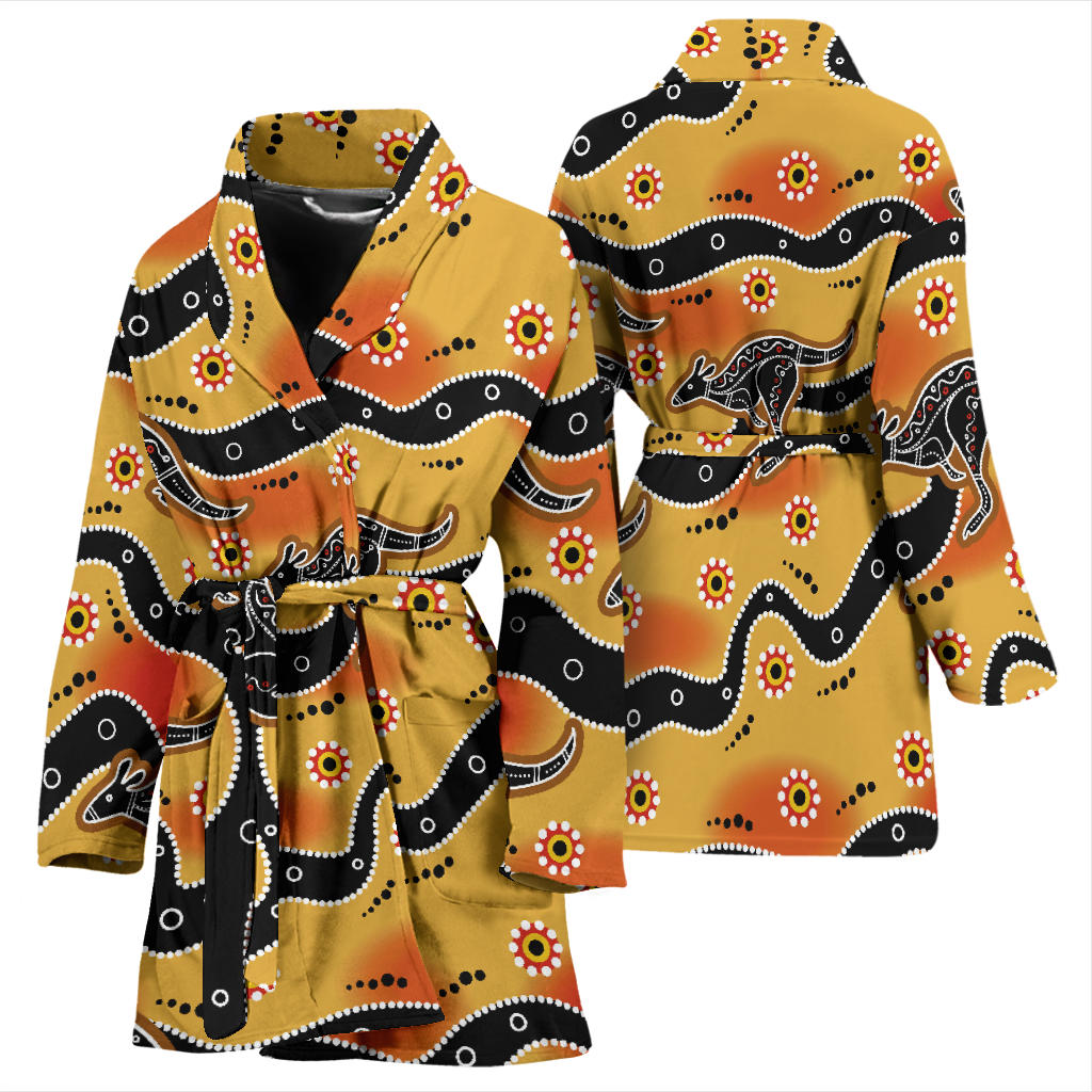 Kangaroos Aboriginal Pattern Print Design 06 Women Bathrobe