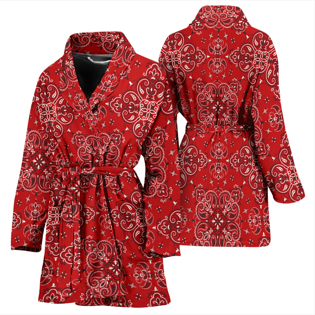 Bandana Red Pattern Print Design LKS3010 Women Bathrobe