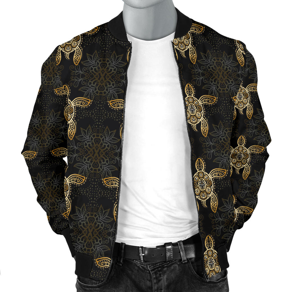Gold Tribal Turtle Polynesian Design Men Bomber Jacket