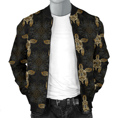 Gold Tribal Turtle Polynesian Design Men Bomber Jacket