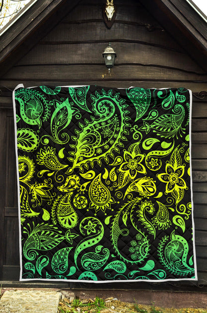 Paisley Green Design Print Quilt Bedspread