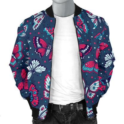 Butterfly Red Deep Blue Print Pattern Men Bomber Jacket