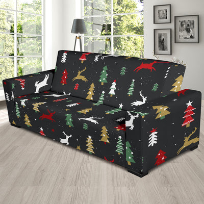 Christmas Tree Deer Style Pattern Print Design 03 Sofa Slipcover