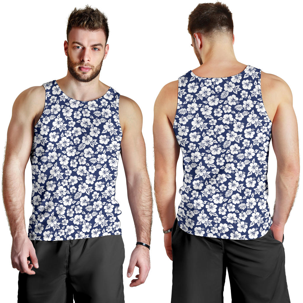 Hibiscus Blue Hawaiian Flower Style Men Tank Top