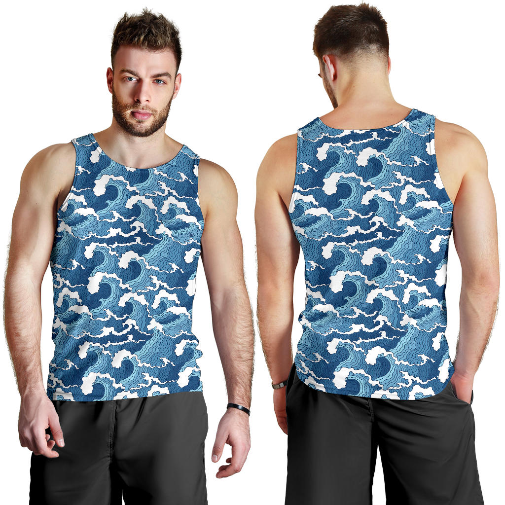 Wave Themed Pattern Print Men Tank Top
