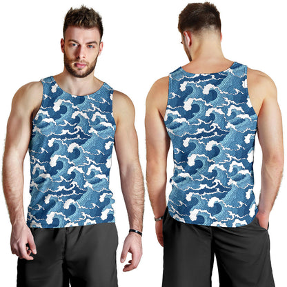 Wave Themed Pattern Print Men Tank Top