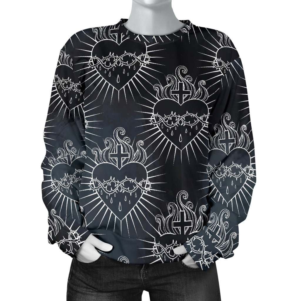 Christian Heart Tattoo Style Women Long Sleeve Sweatshirt