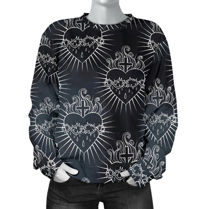 Christian Heart Tattoo Style Women Long Sleeve Sweatshirt