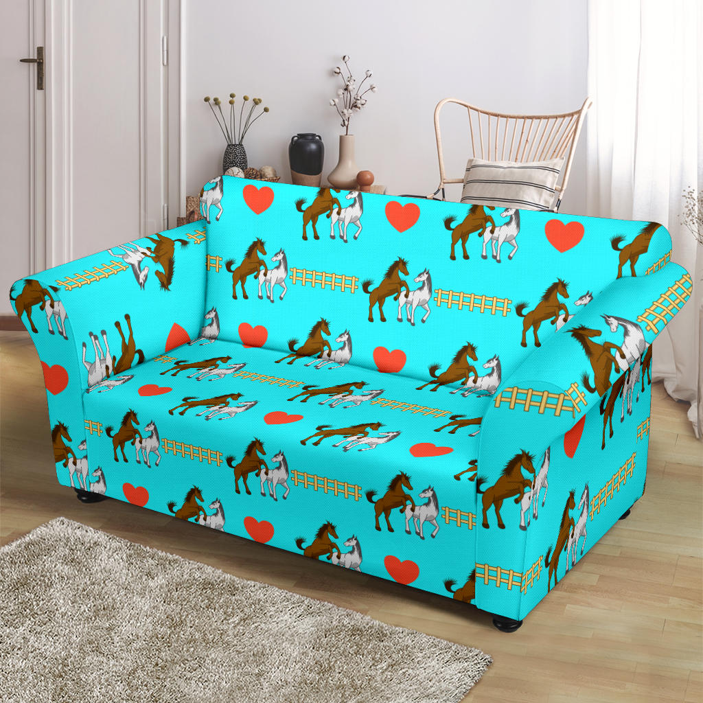 Horse Couple Love Print Design LKS309 Loveseat Couch Slipcover