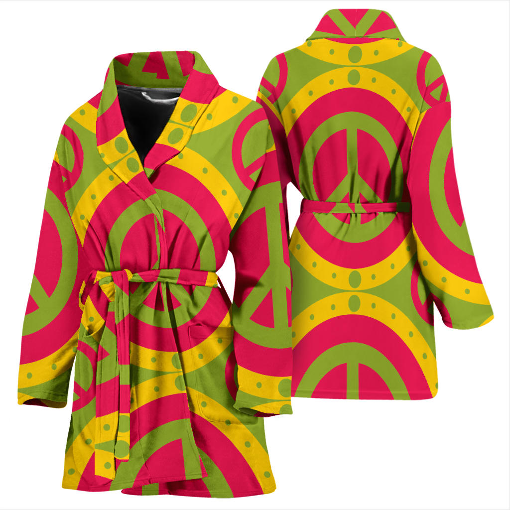 Peace Sign Pattern Print Design A01 Women Bathrobe