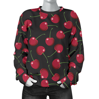 Cherry Black Background Women Long Sleeve Sweatshirt