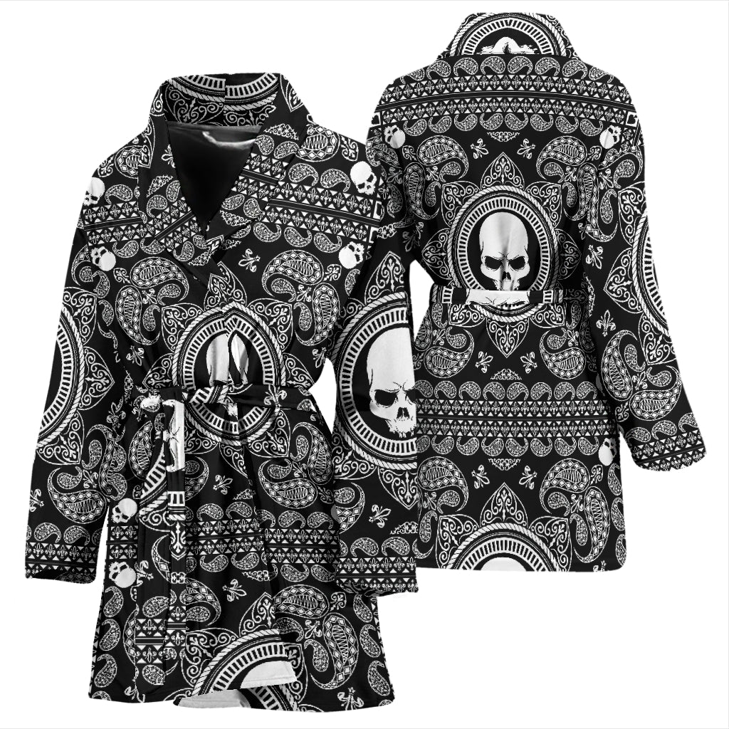 Bandana Skull Print Design LKS303 Women Bathrobe