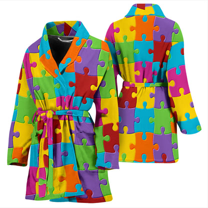 Autism Awareness Pattern Print Design 02 Women Bathrobe