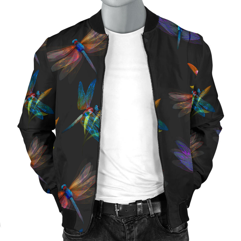 Dragonfly Colorful Realistic Print Men Bomber Jacket