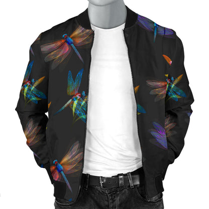 Dragonfly Colorful Realistic Print Men Bomber Jacket