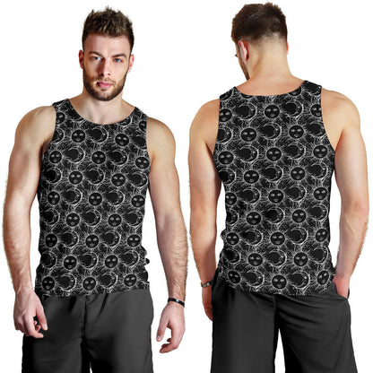 Sun Moon White Design Themed Print Men Tank Top