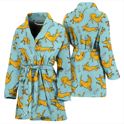 Dachshund Pattern Print Design 08 Women Bathrobe