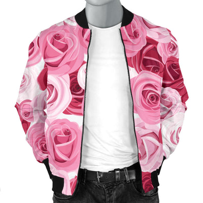 Pink Red Rose Pattern Print Men Bomber Jacket