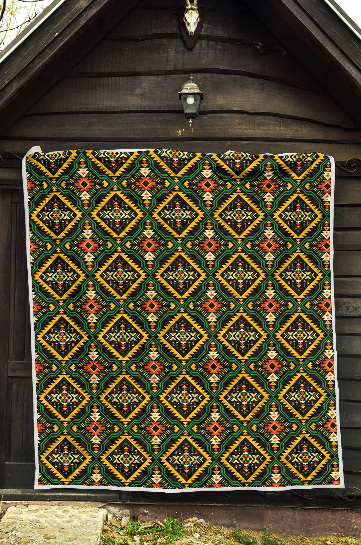 Kente Green Design African Print Quilt Bedspread