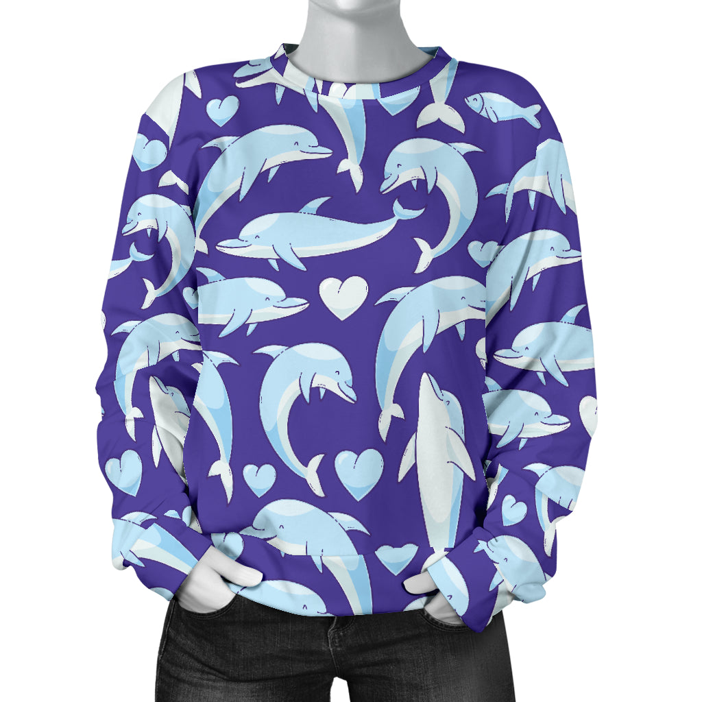 Dolphin Smile Print Pattern Women Long Sleeve Sweatshirt