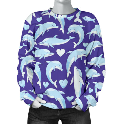 Dolphin Smile Print Pattern Women Long Sleeve Sweatshirt