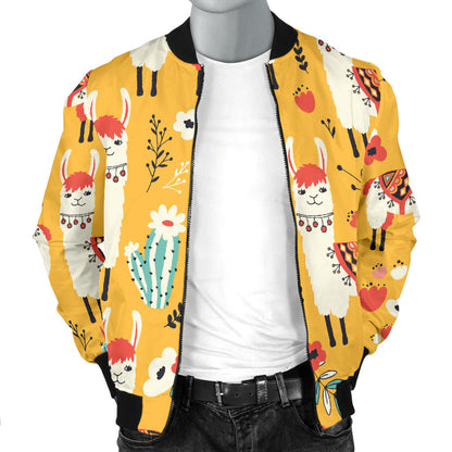 Llama Cute Themed Print Men Bomber Jacket