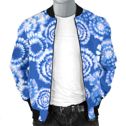 Tie Dye Blue Design Print Men Bomber Jacket