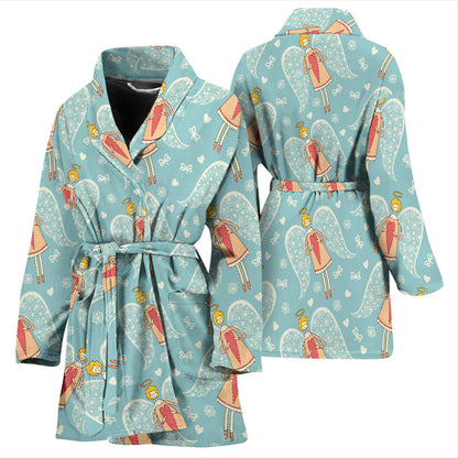 Angel Pattern Print Design 01 Women Bathrobe