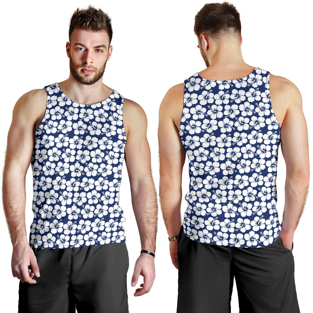 Hibiscus Blue Hawaiian Flower Pattern Men Tank Top