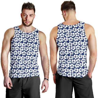 Hibiscus Blue Hawaiian Flower Pattern Men Tank Top