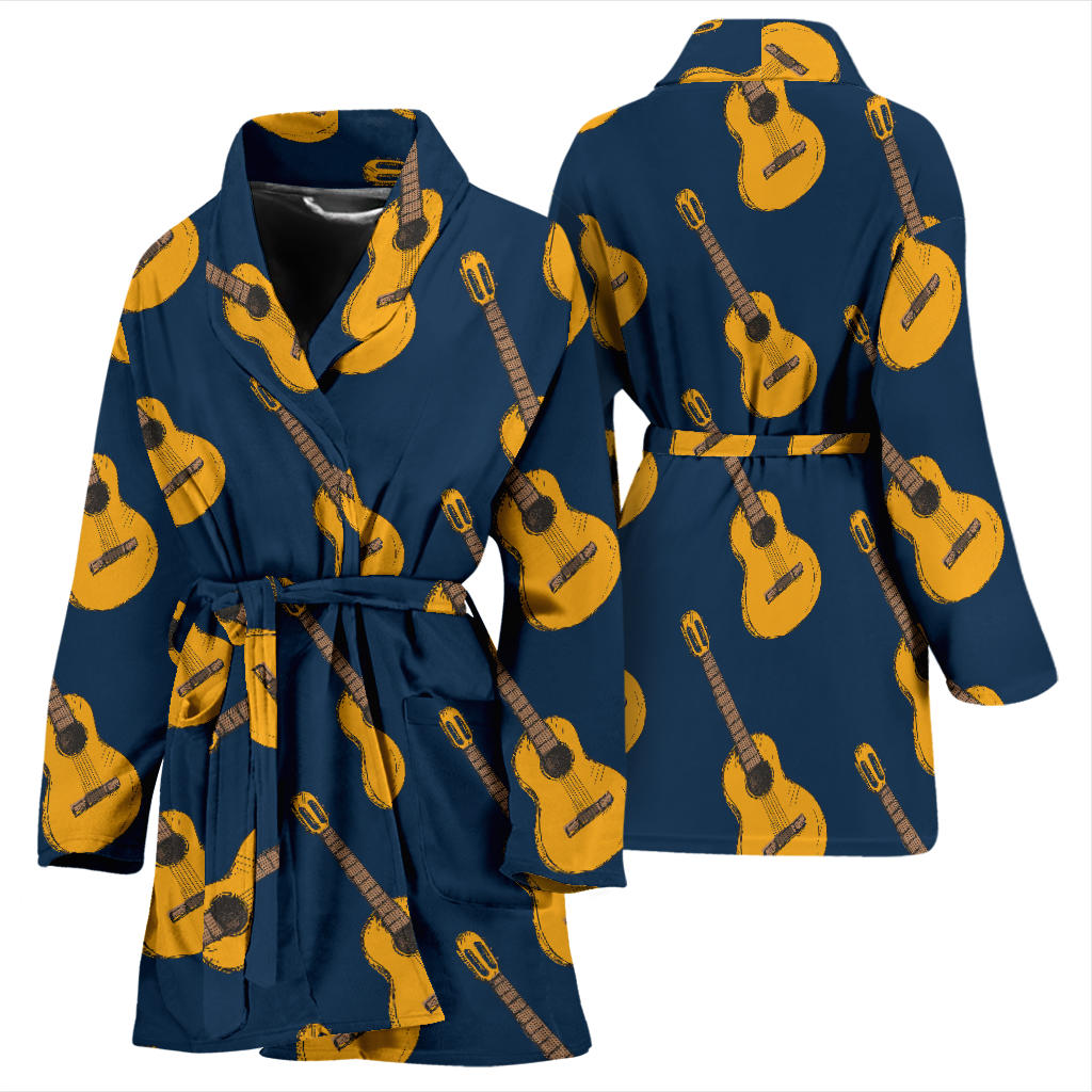 Acoustic Guitar Pattern Print Design 04 Women Bathrobe