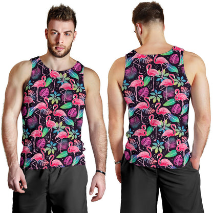 Flamingo Tropical leaves Neon Print Men Tank Top
