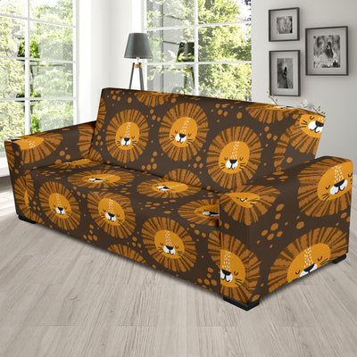 Lion Cartoon Pattern Print Design 01 Sofa Slipcover